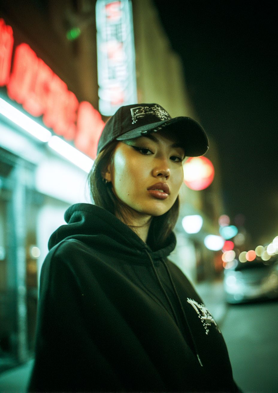 Photo realistic of Eastern Asian model wearing streetwear