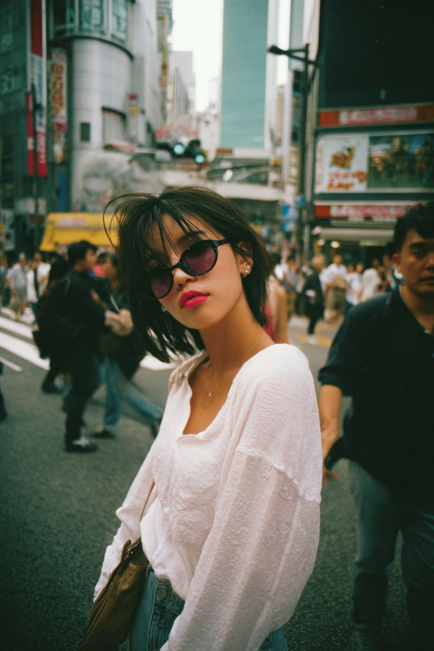 Um jovem japonês aproveitando a vida ao estilo influencer no centro urbano