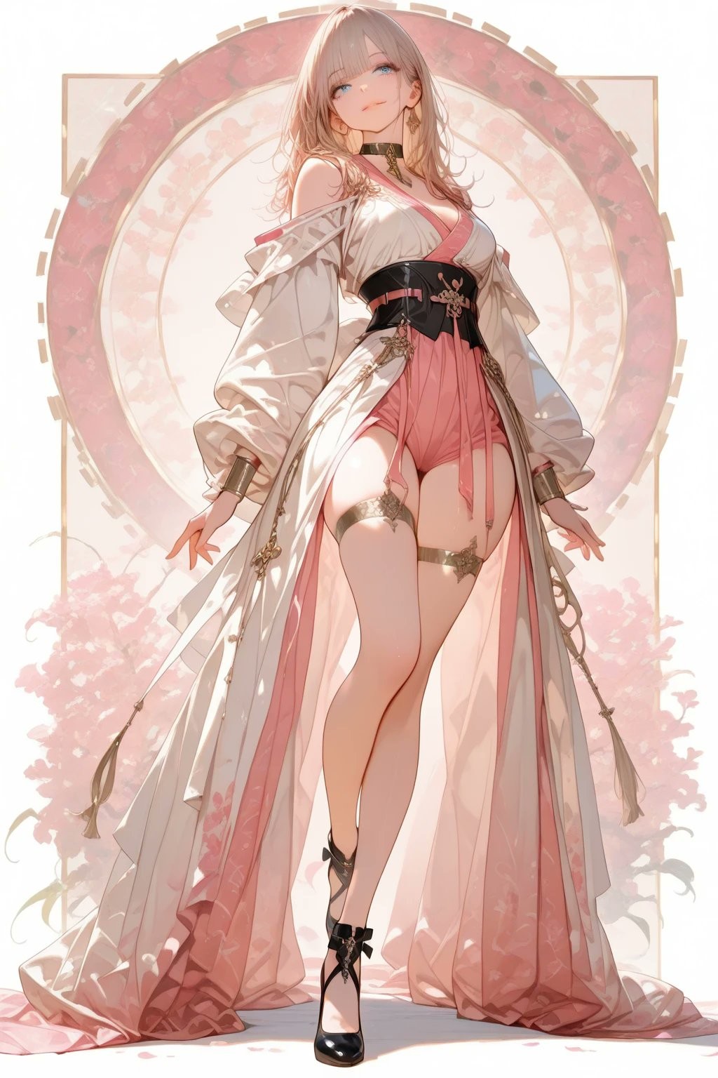 Silver-haired girl wears a long skirt and short boots