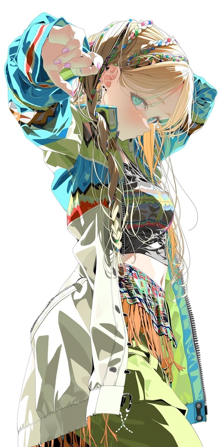 Schöner Hintergrund mit einem Anime-Mädchen in zwei Dimensionen