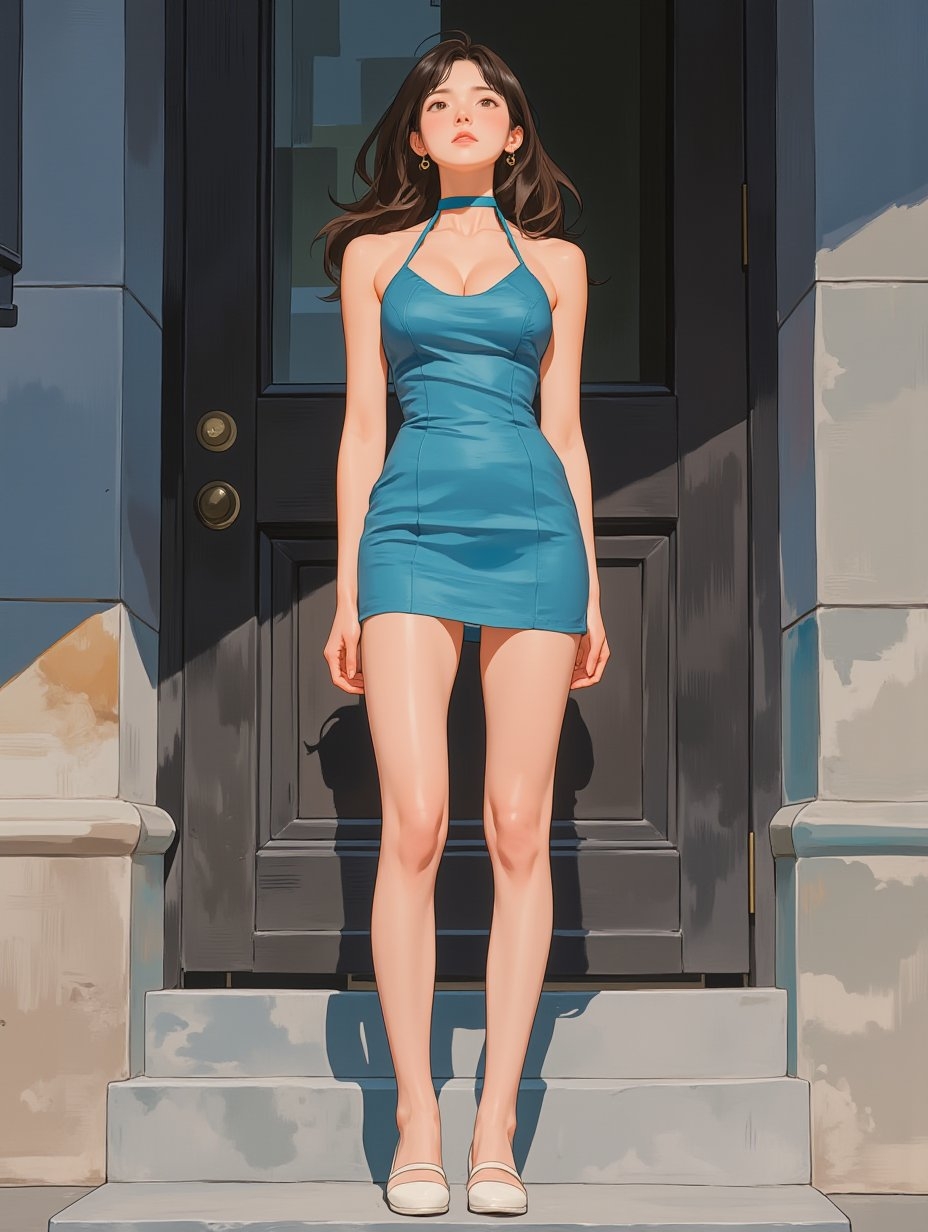 Anime girl in a cyan mini dress