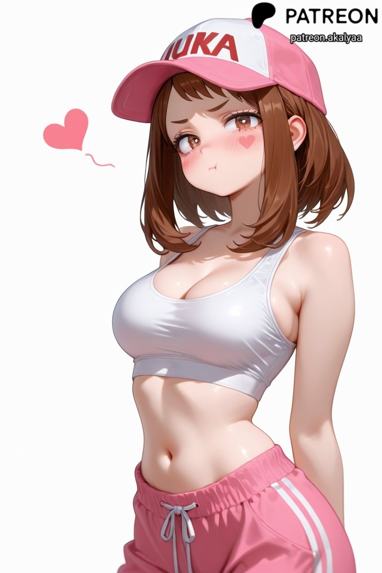 A cute brown-haired female character is wearing sportswear