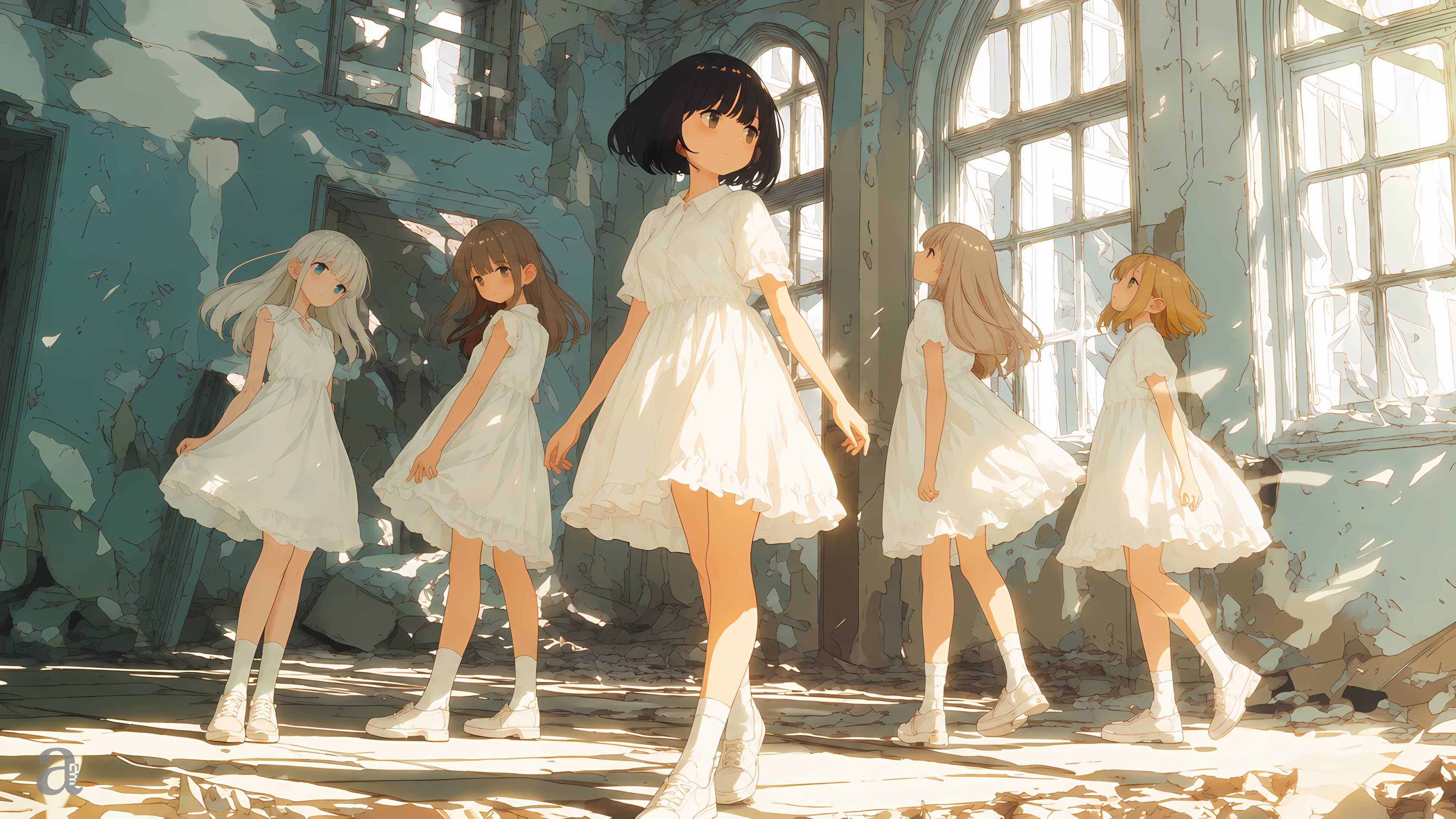 美しい夢のような二次元少女の白いドレスの壁紙