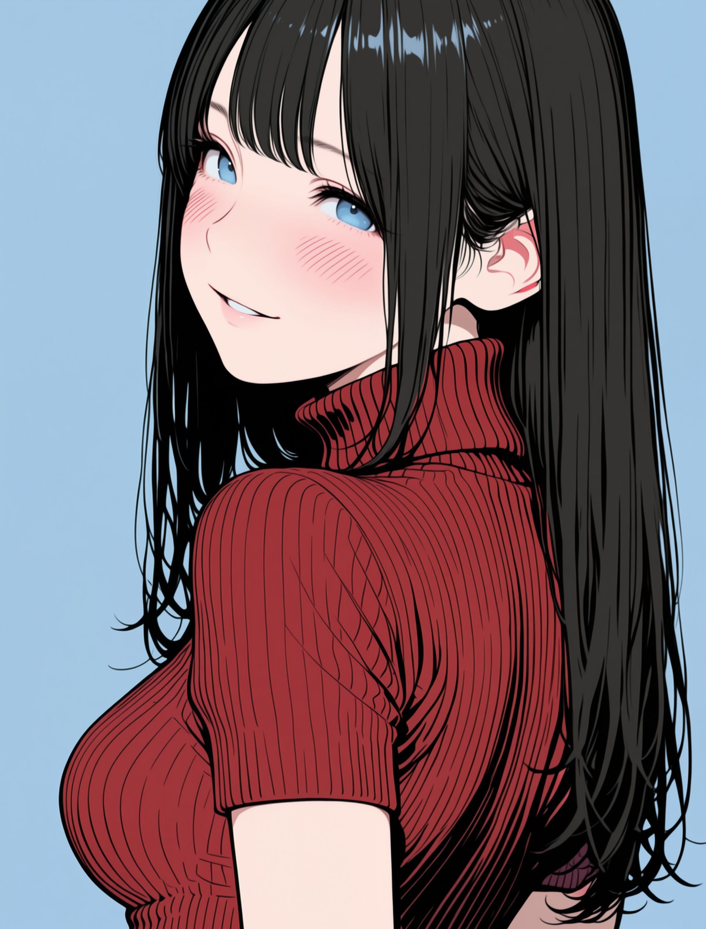 Uma garota de anime gótica escura com cabelo longo em degradê preto e branco