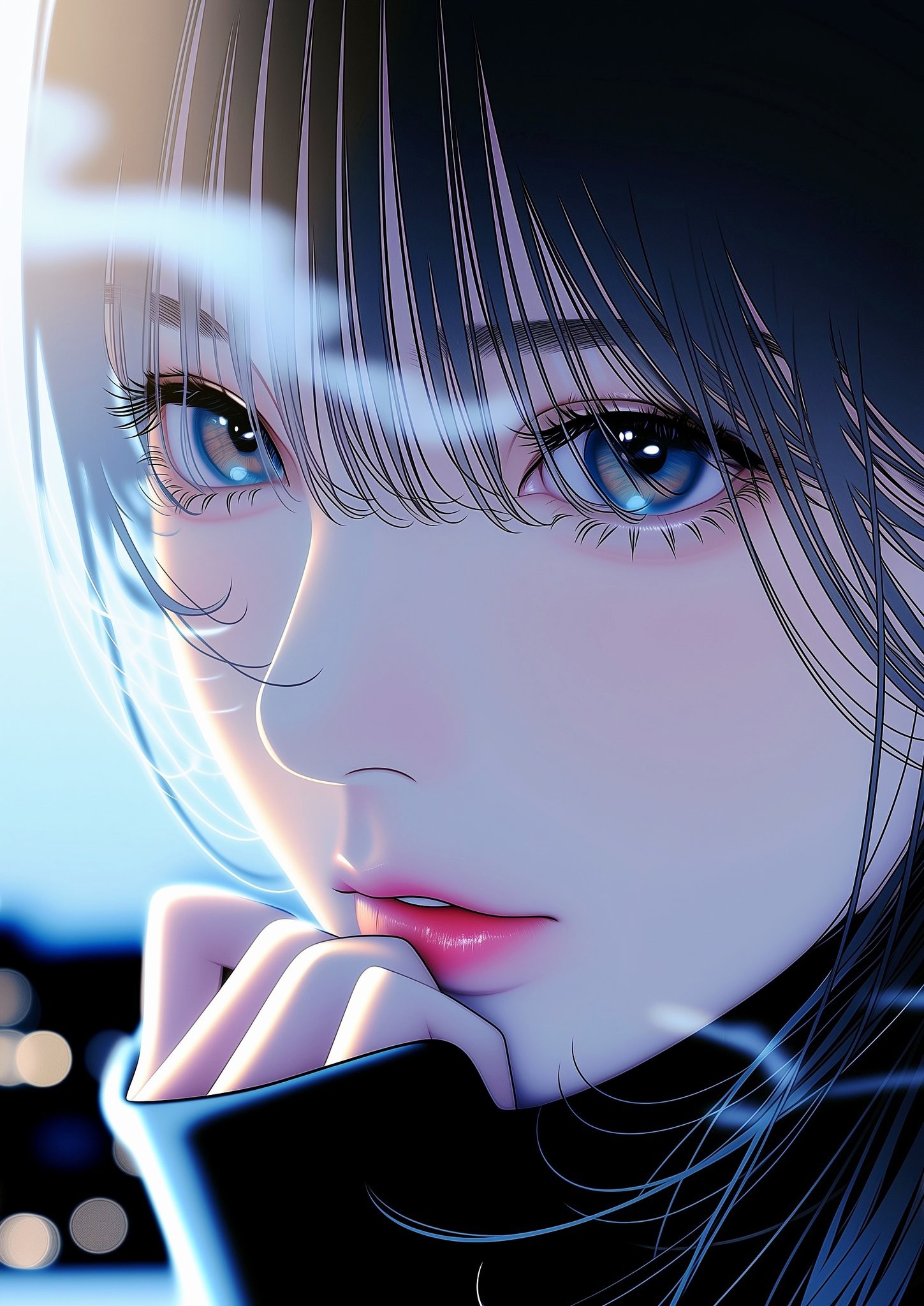 Черно-белая 2D девушка, глядящая на небо
