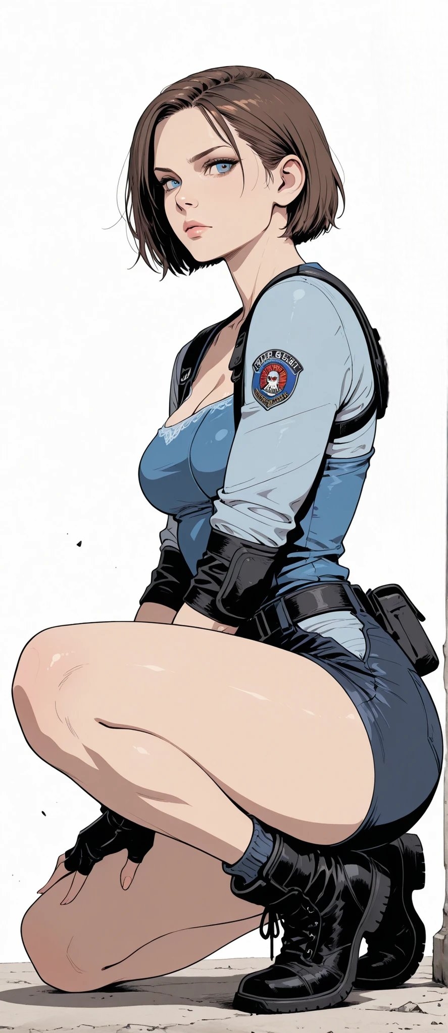 A female character kneels in police gear, embodying a cold special forces aura