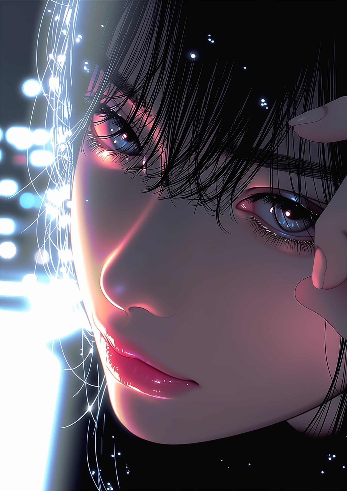 The red and blue heterochromia paired with a unique expression creates a stunning atmosphere