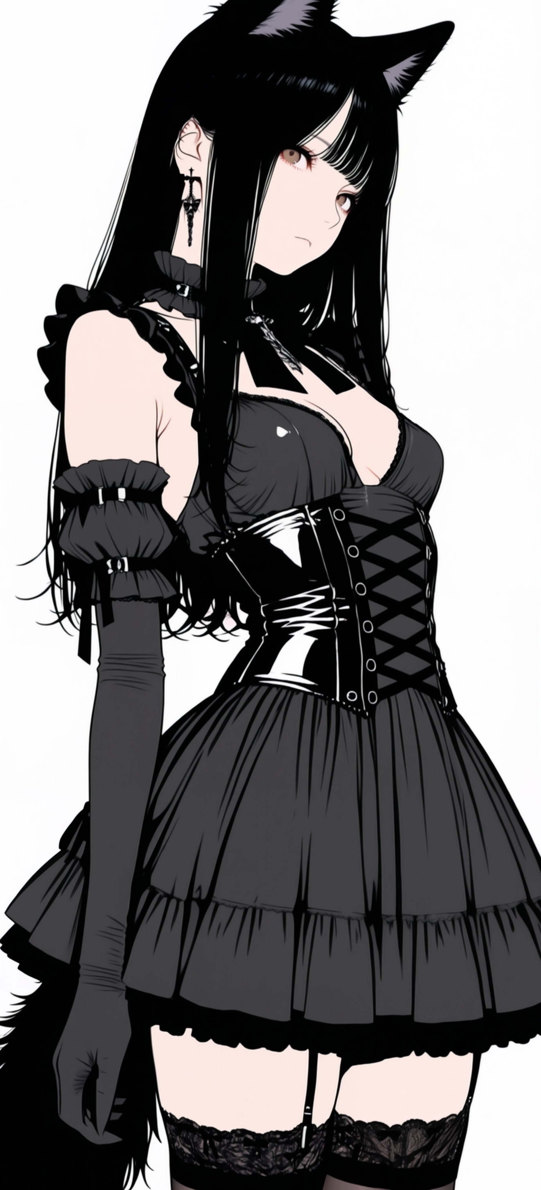 A two-dimensional girl with black short hair and blue eyes wearing a black turtleneck sweater