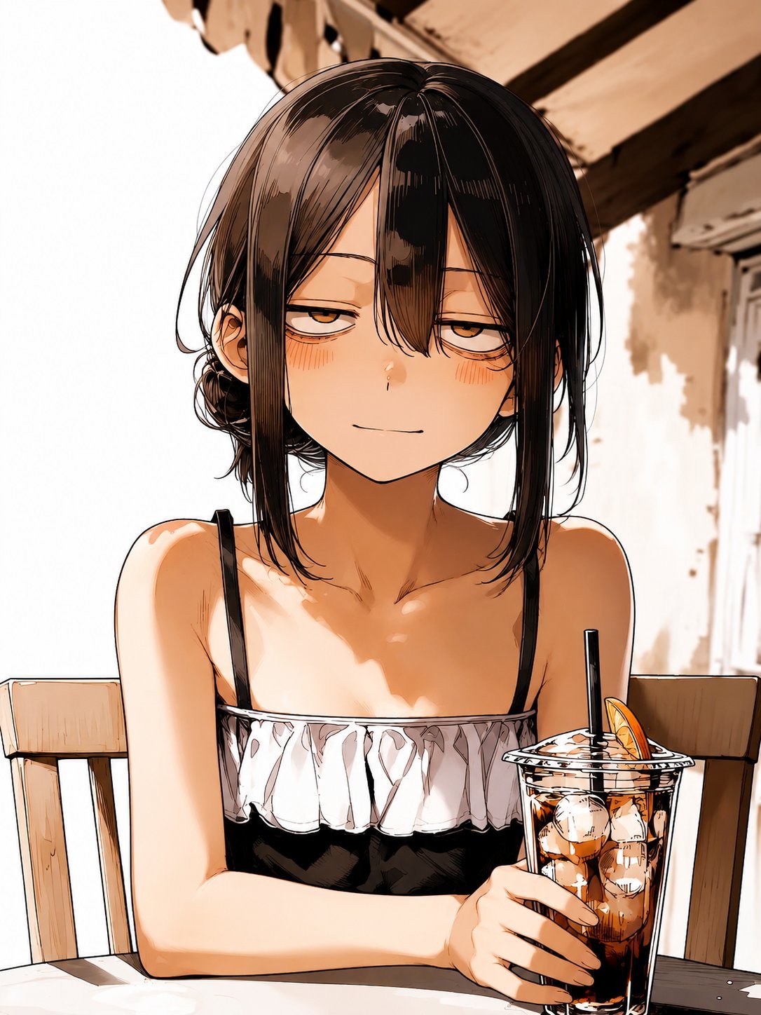 日本のアニメの少女がだるそうな雰囲気を醸し出している