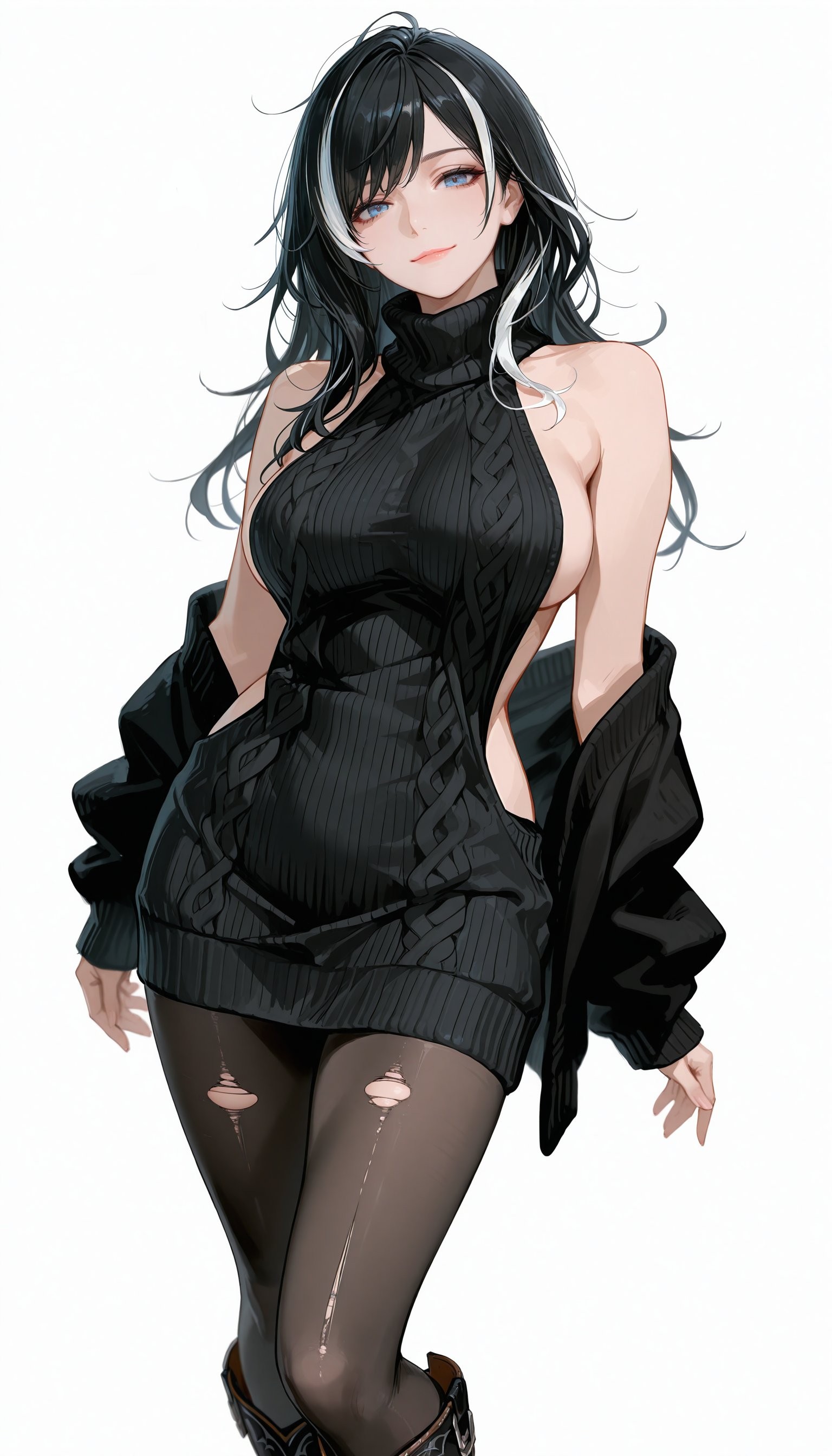 Dark gothic two-dimensional girl with black and white gradient hair