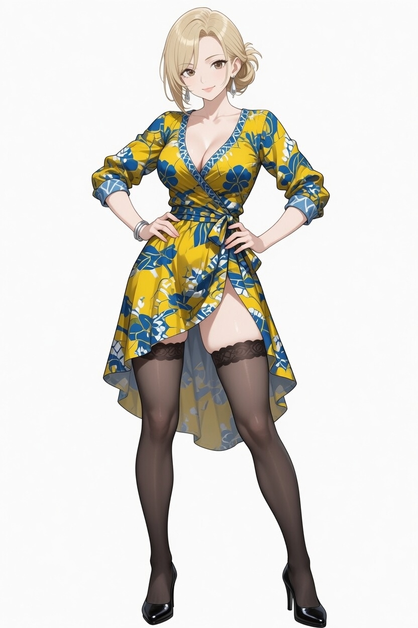 The resort-style mature woman character showcases elegance and vitality