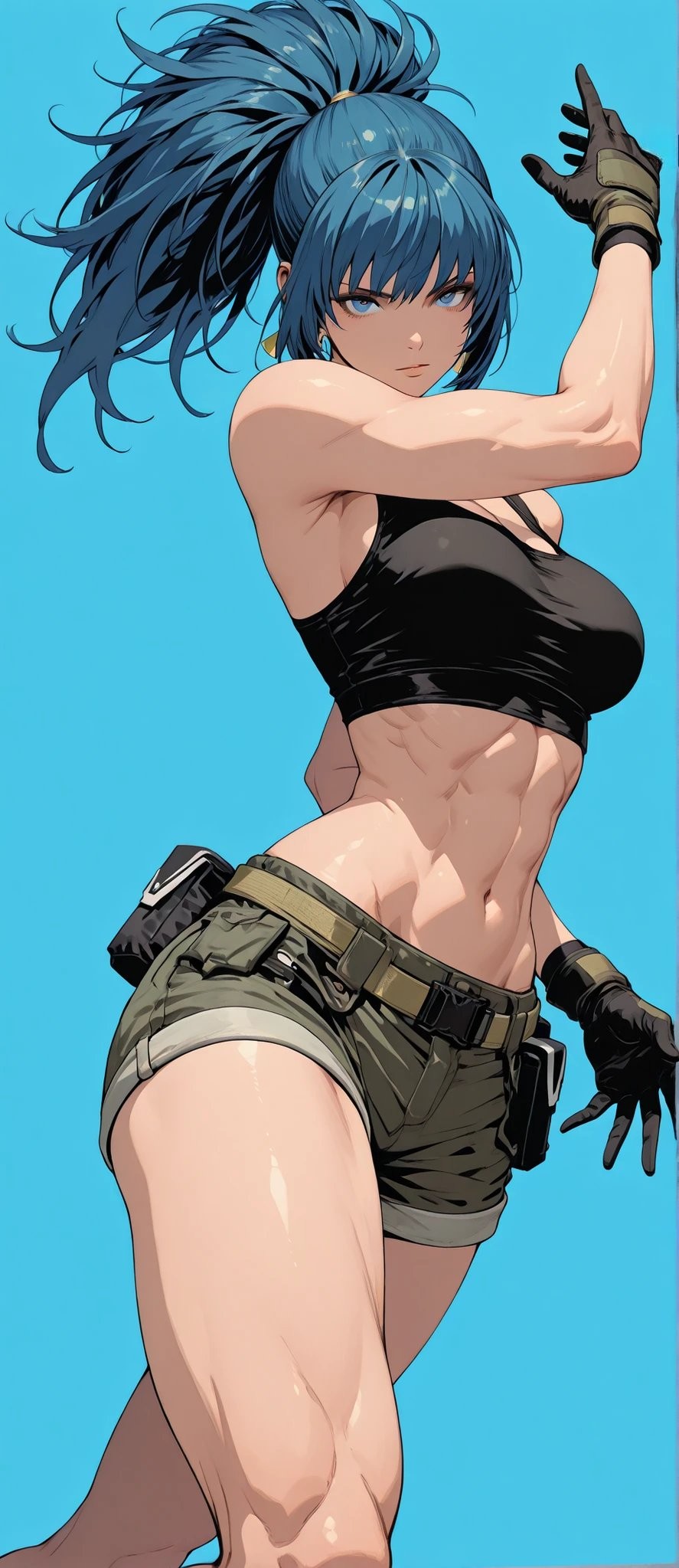 KOF's Leanna showcases her strength in a green jacket and cargo shorts