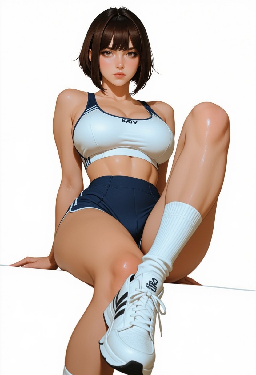 棕色短髮女學生穿著運動服裝展示力量與自信
