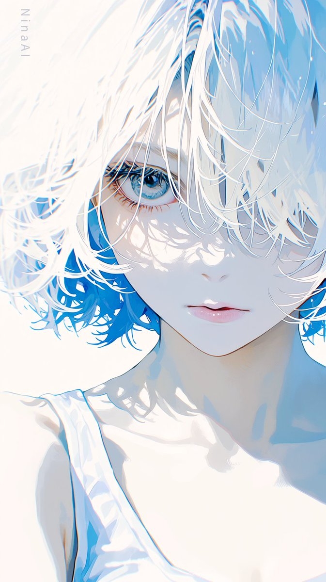 A silver-haired girl in backlight showcases an angelic purity