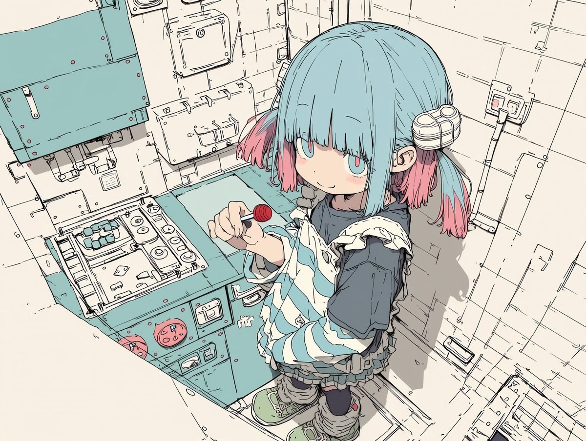 A girl is adjusting equipment at the control panel