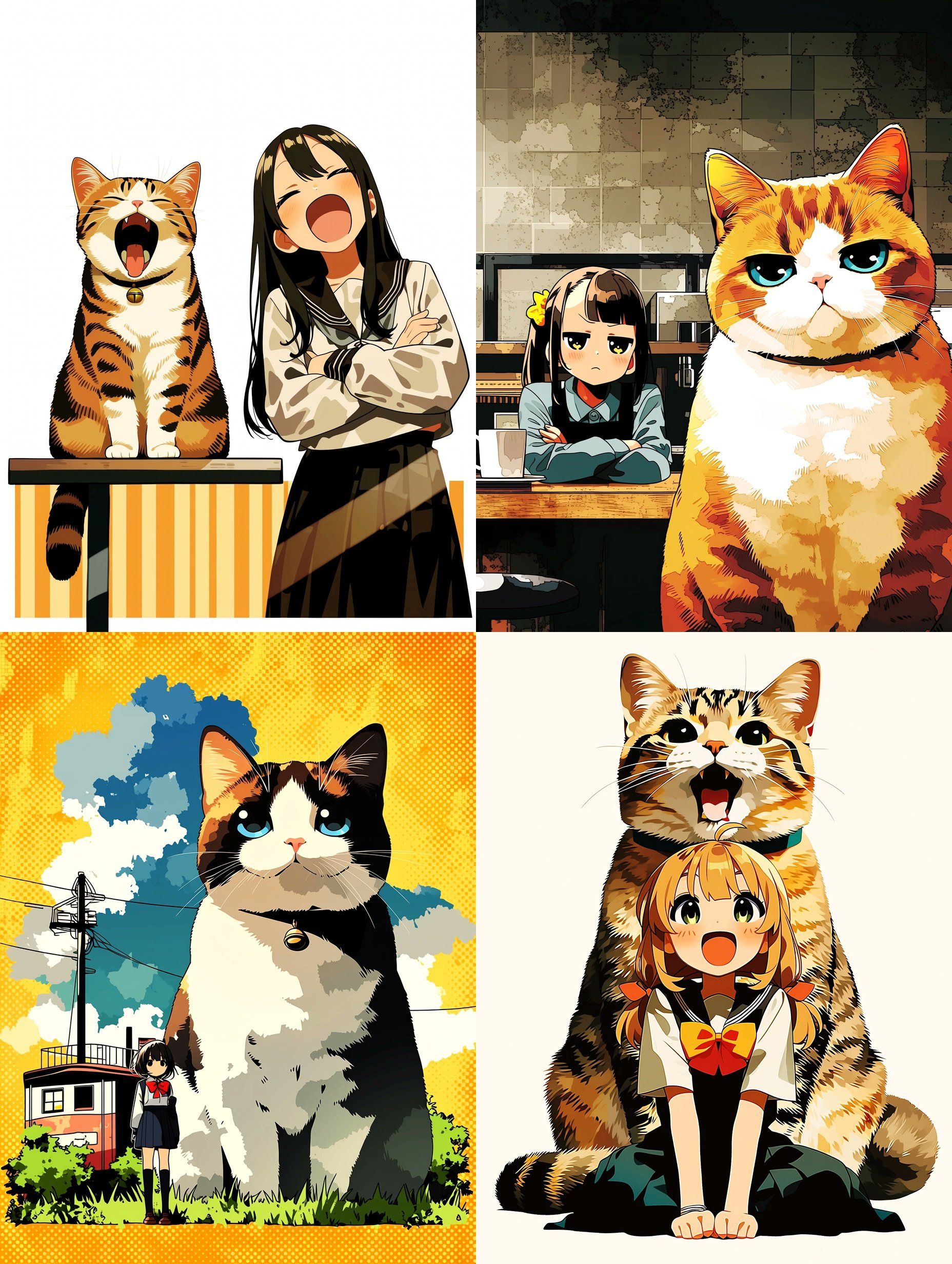 The daily interactions of cats and girls