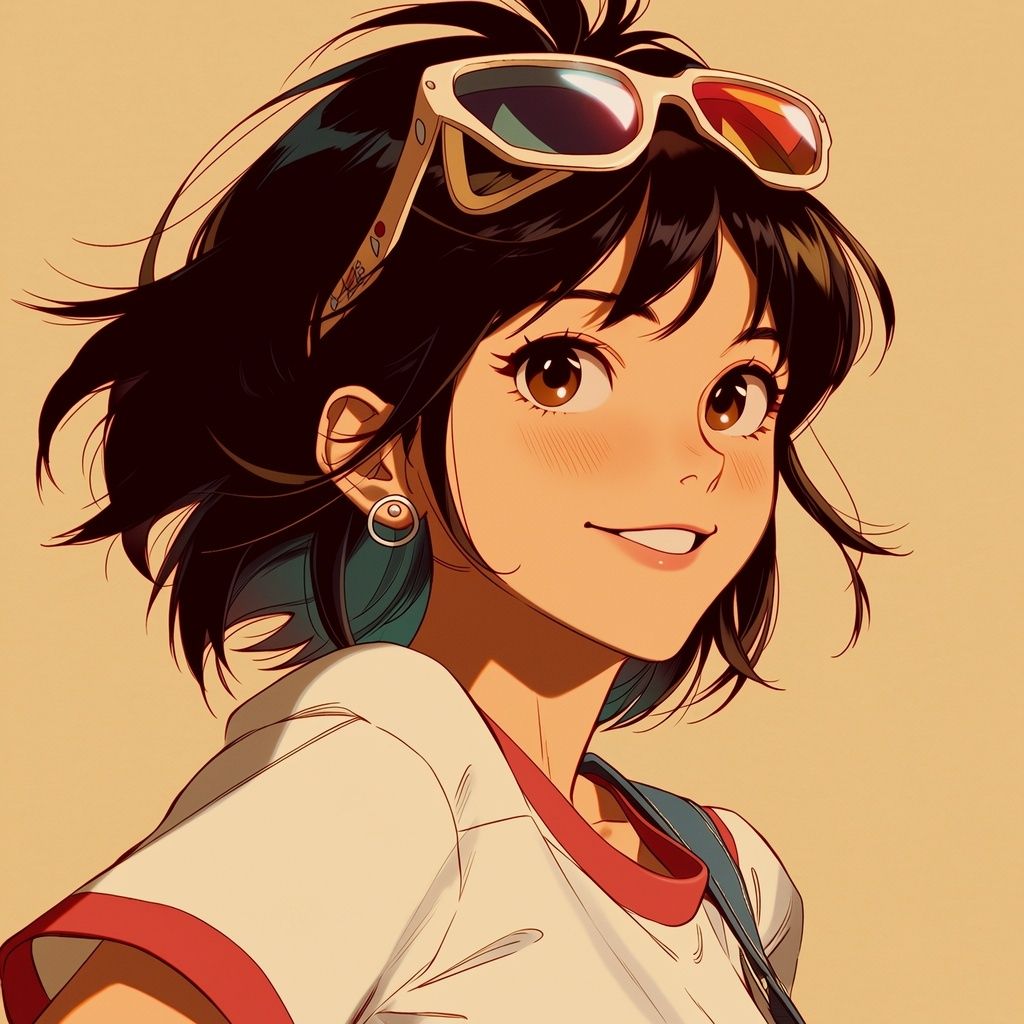 Una chica genial en el estilo artístico de Hayao Miyazaki