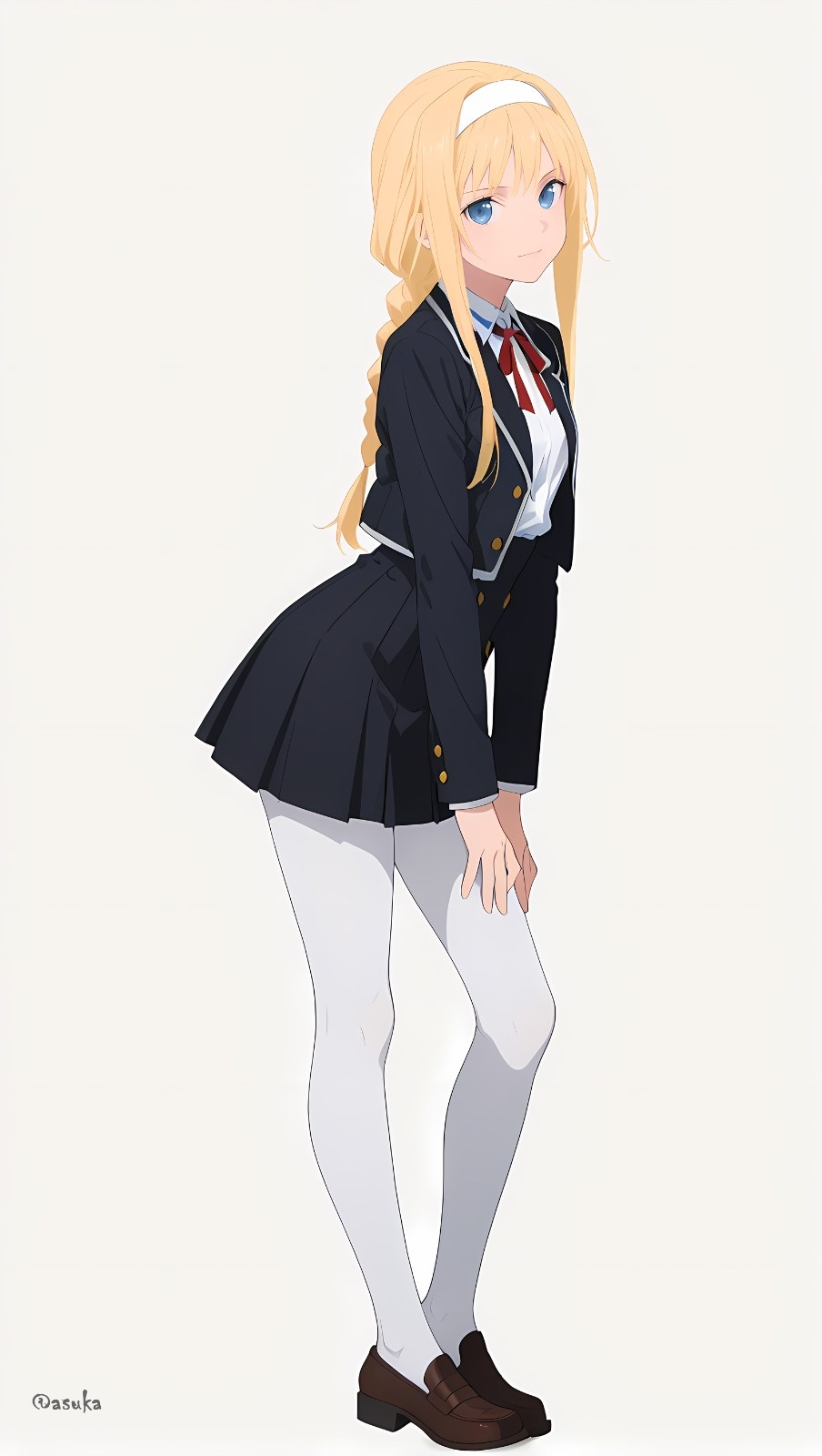 Fille d'anime aux cheveux blonds et aux yeux bleus en uniforme scolaire