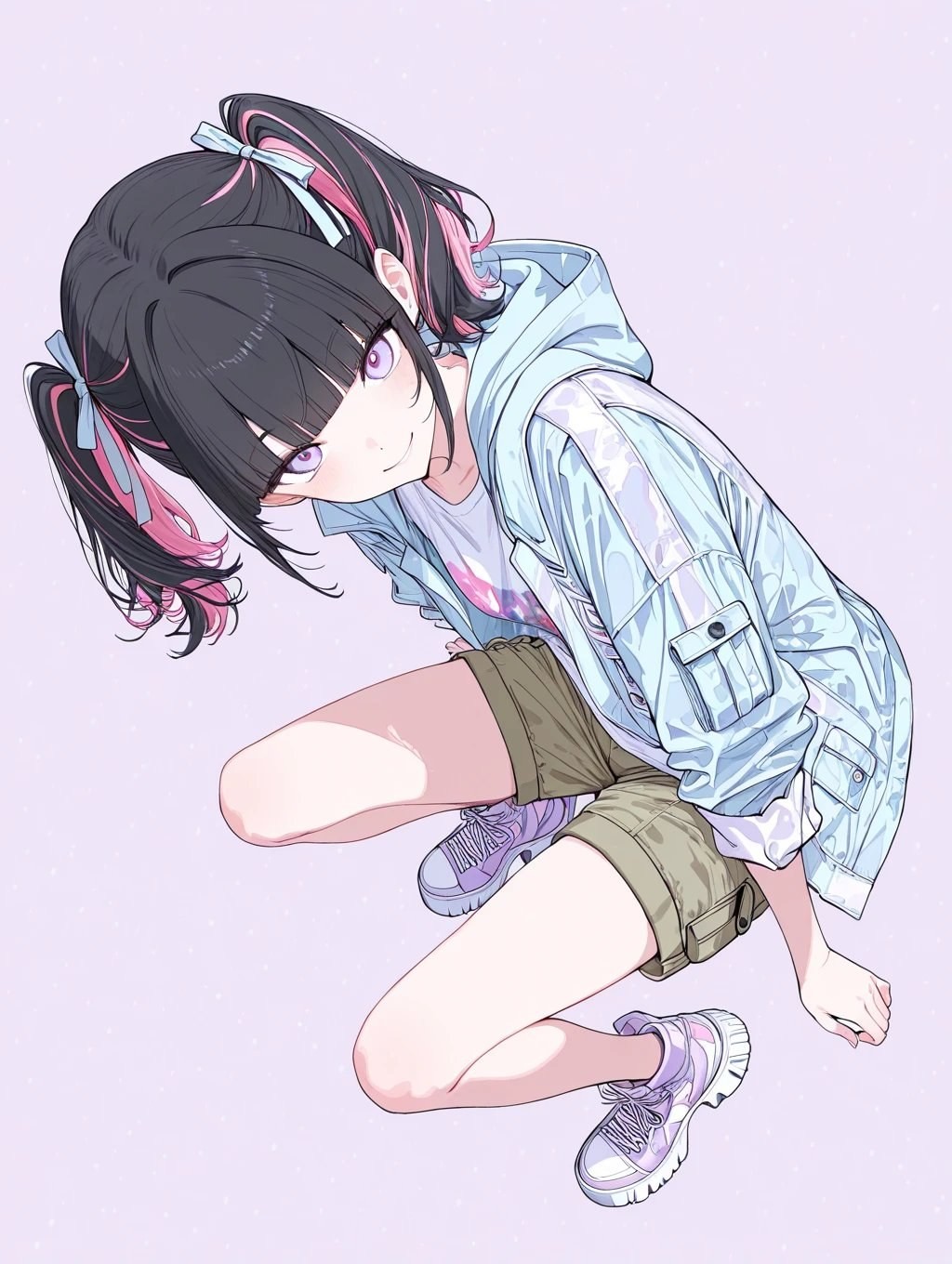 Ein schwarzhäutiges Anime-Mädchen squattet, um ihre Vitalität zu zeigen
