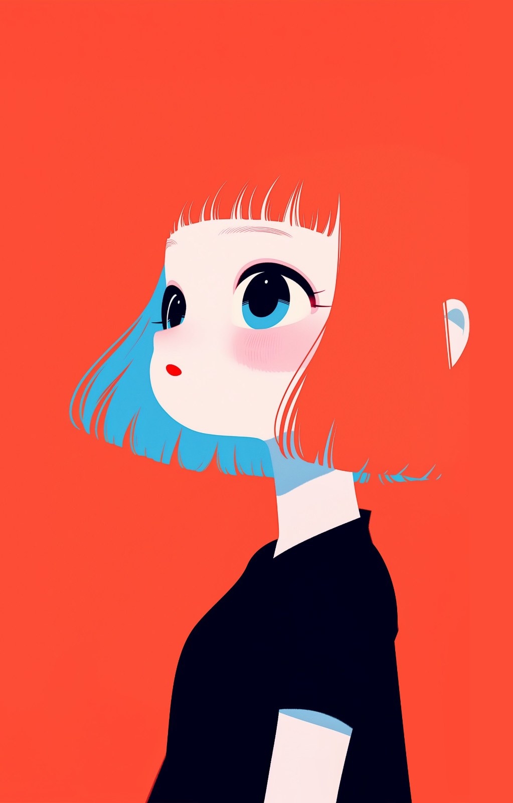 A ilustração mostra uma mulher de cabelo curto olhando para trás de perfil