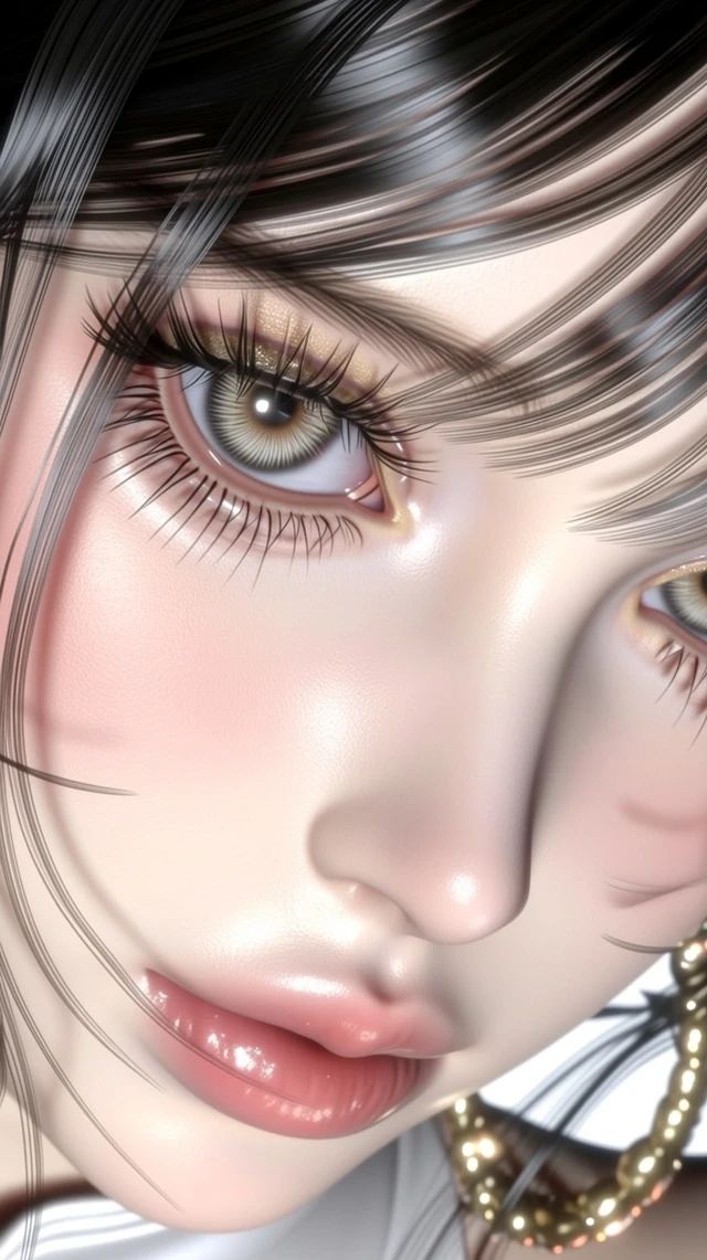 This is a 3D illustration of a beautiful woman in traditional gongbi painting style