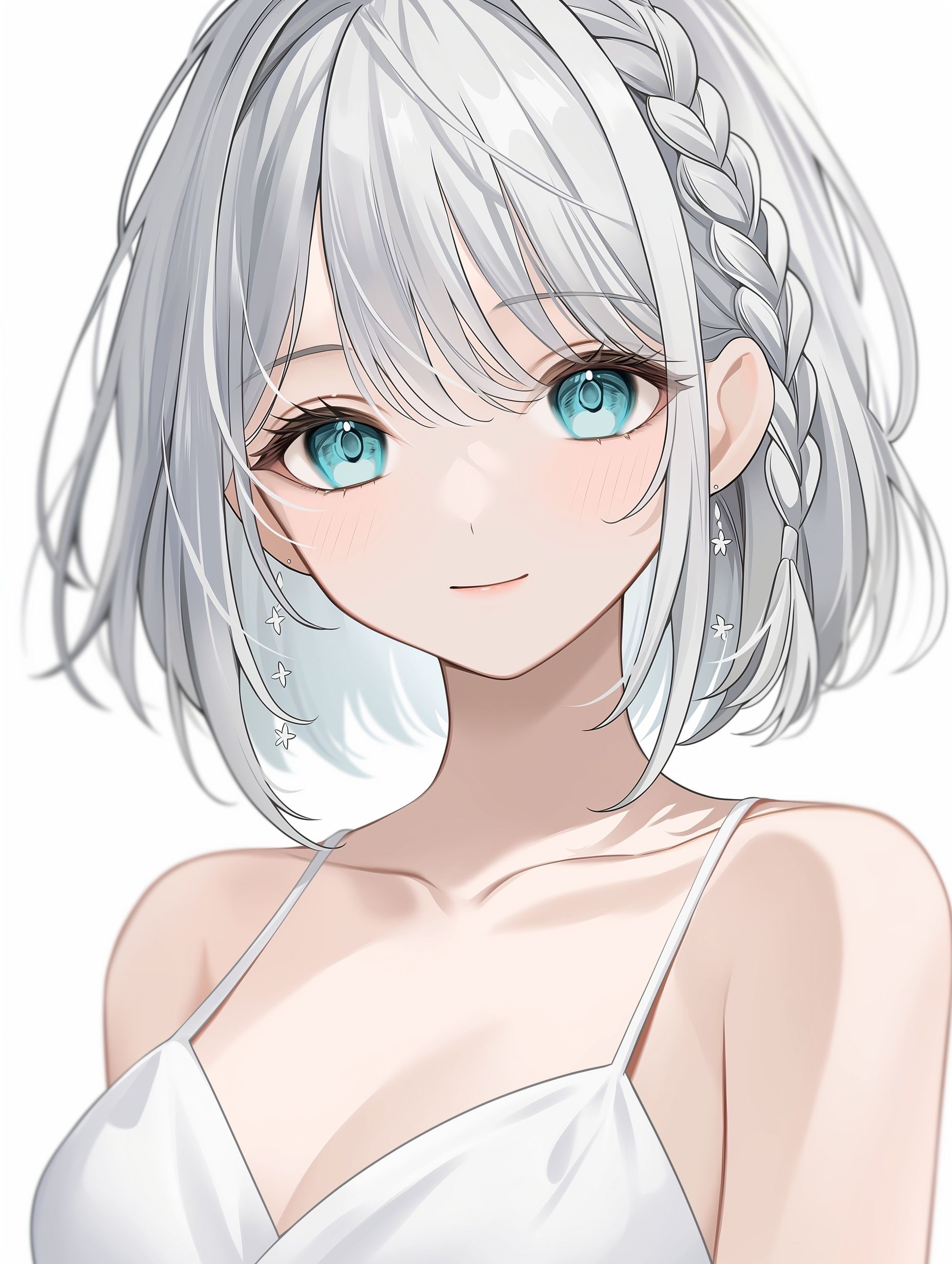 Silberhaare aqua Augen kurze Haare ohne Ausdruck
