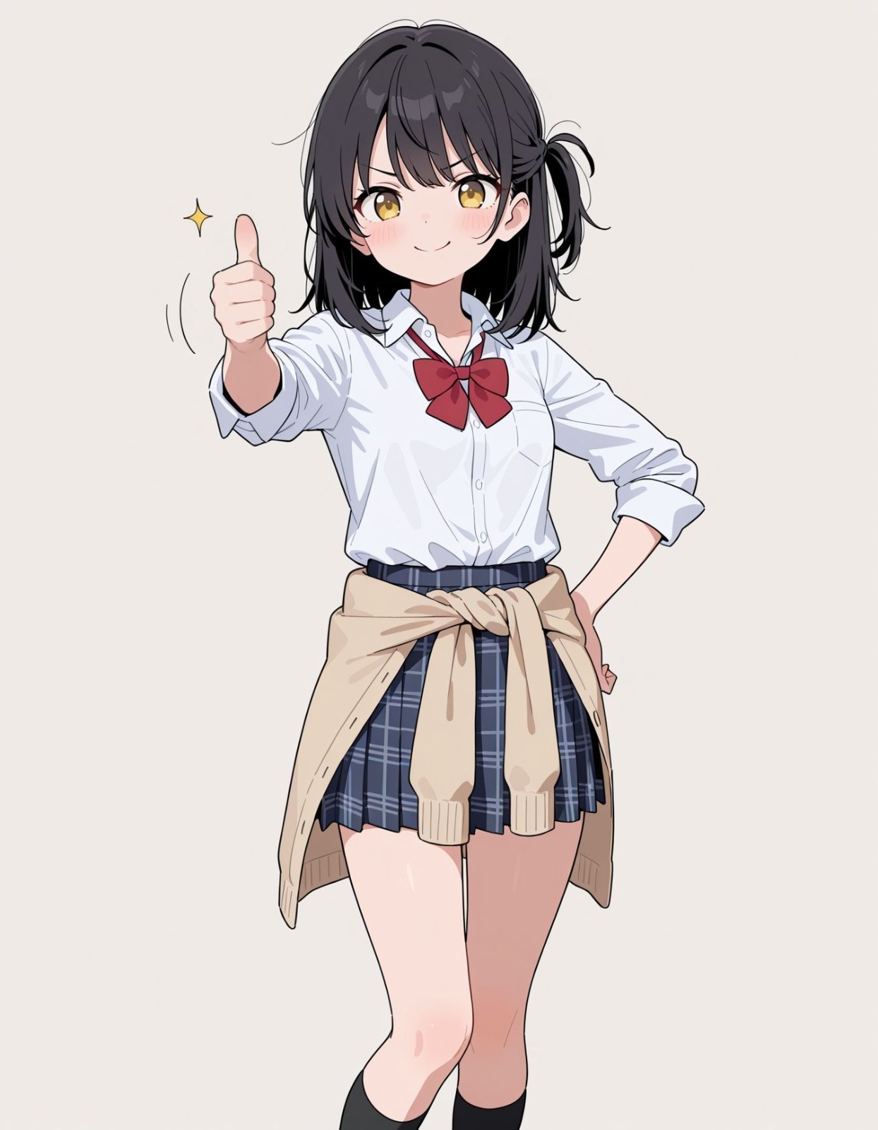Une fille d'anime en uniforme scolaire japonais sourit à la caméra