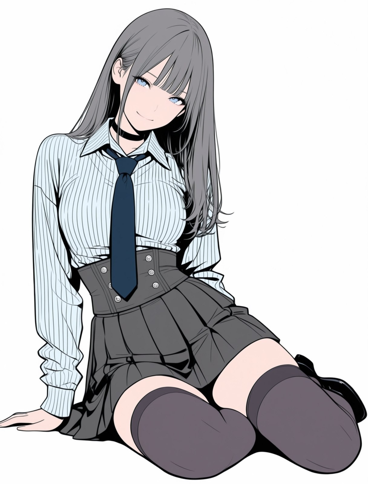 一位灰发蓝眼的女性以日式动画风格呈现