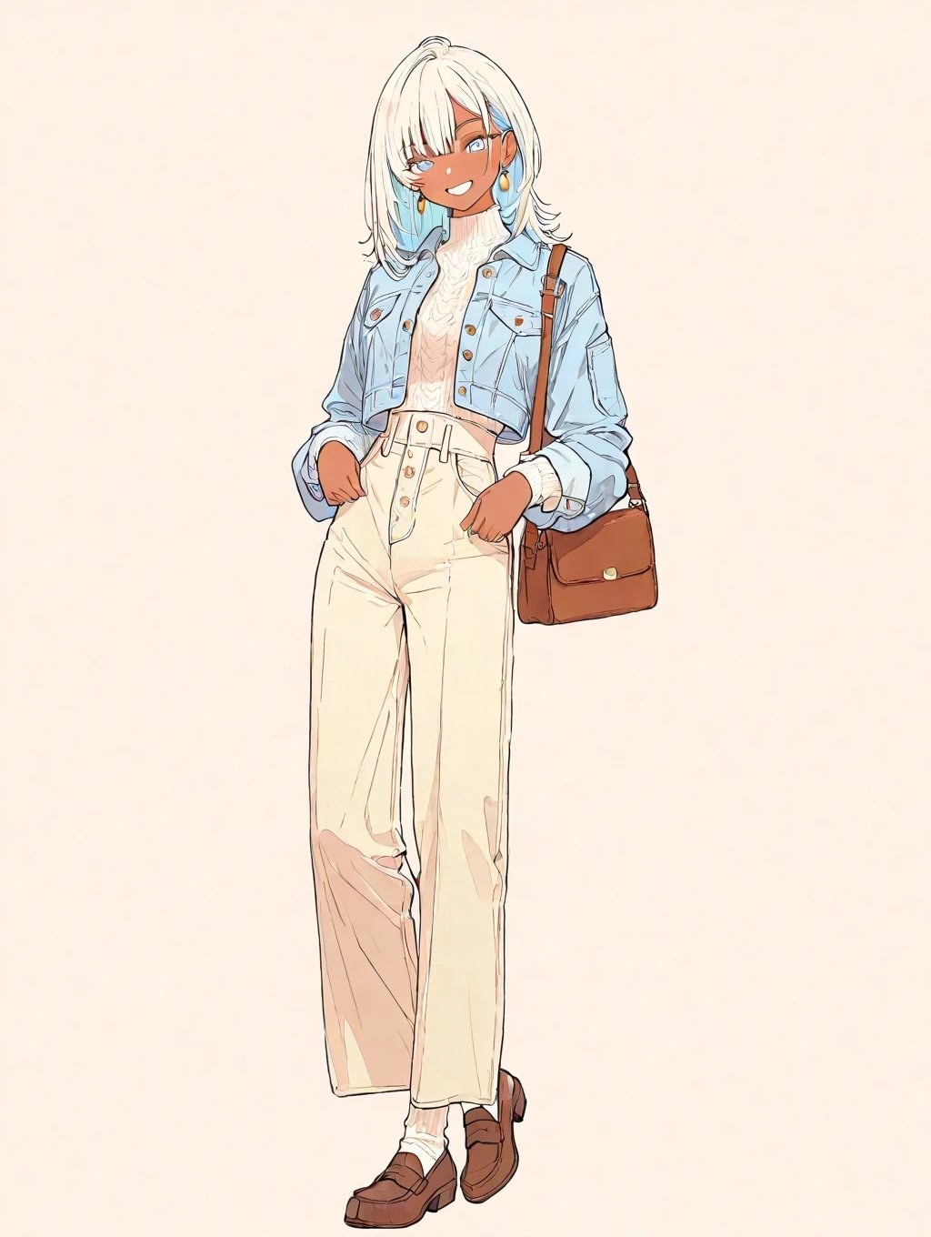 Dark-skinned anime female character dressed in casual fashion