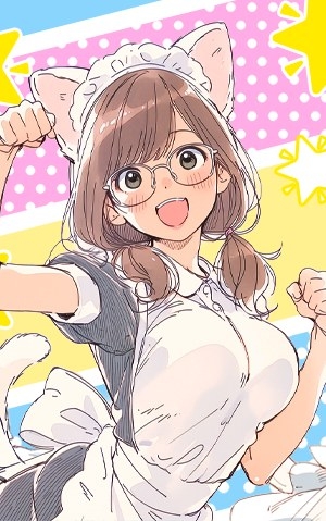 A girl with brown twin tails in a black and white maid outfit is smiling brightly