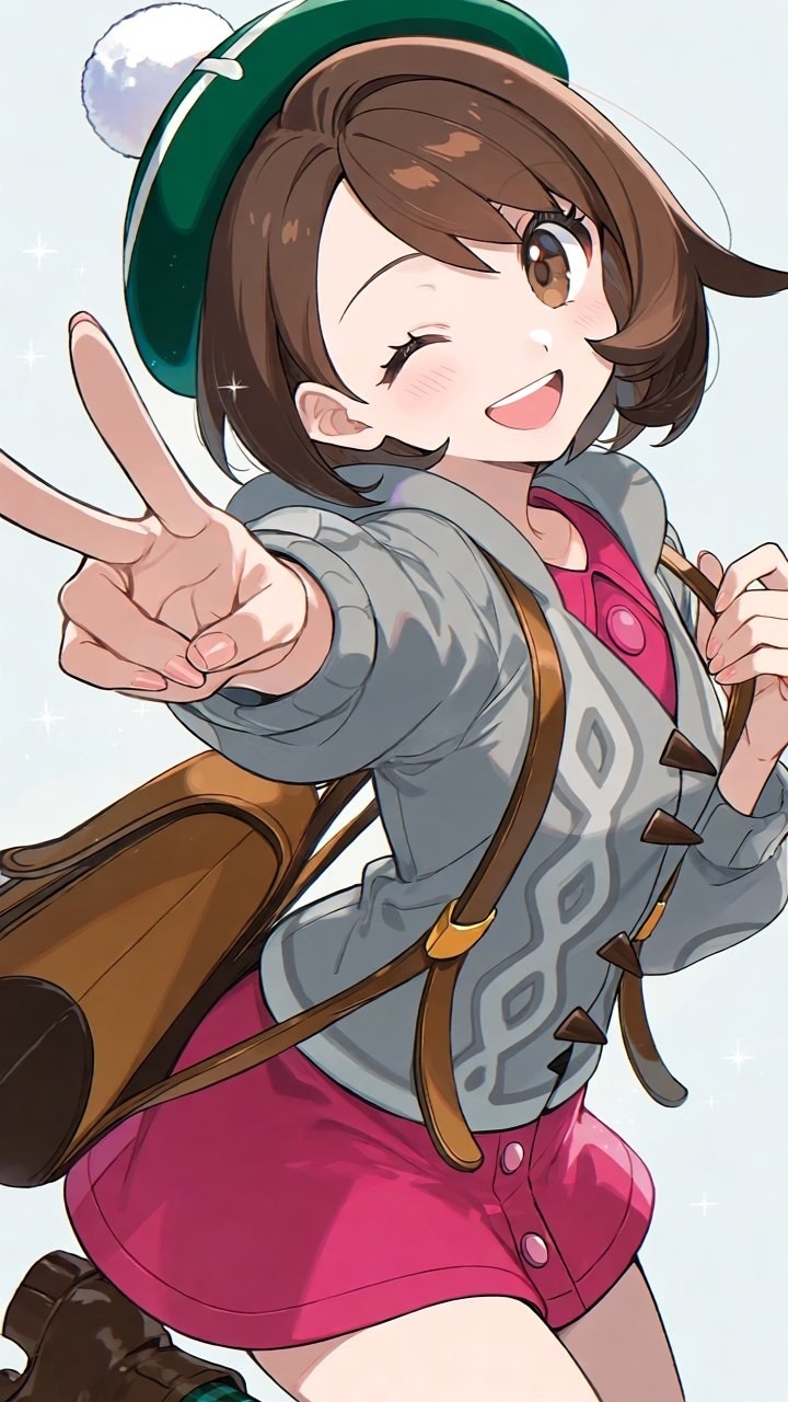一位棕色短髮的動畫少女穿著時尚的服裝，展現出活潑可愛的風格