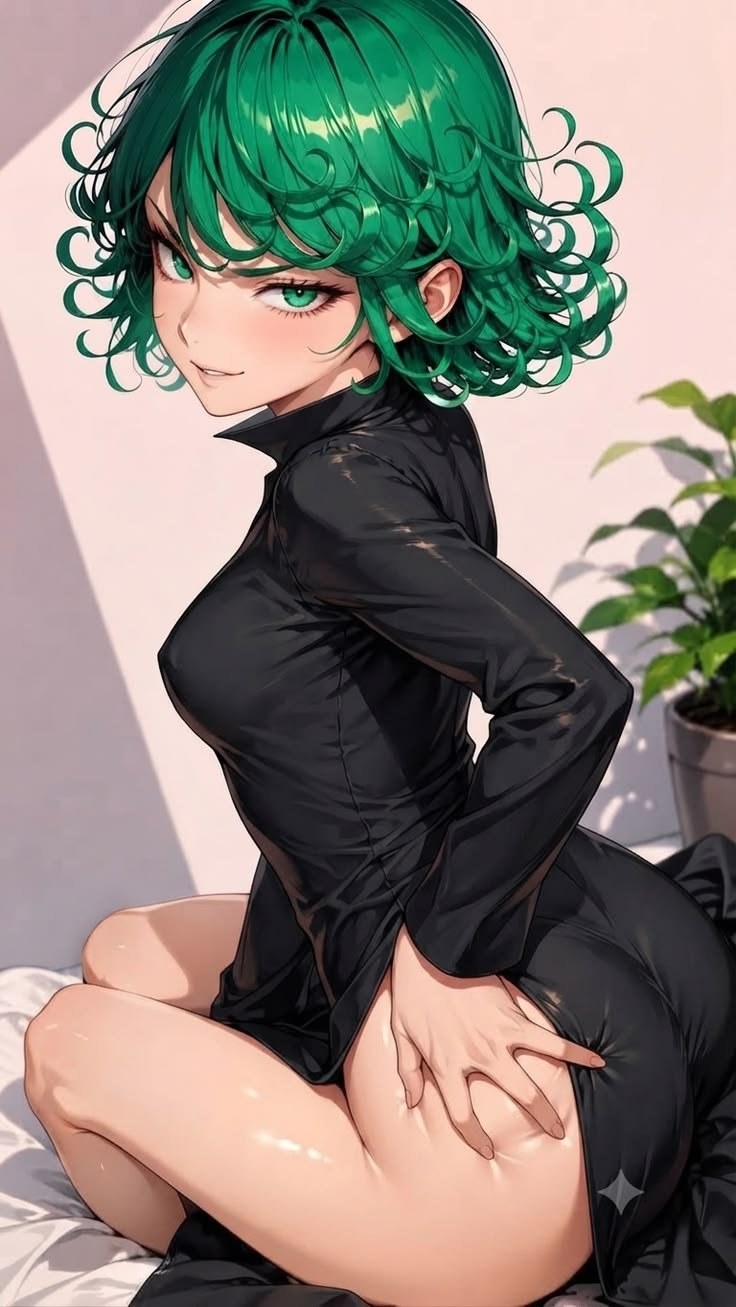 A green-haired female character is presented in a Japanese anime style