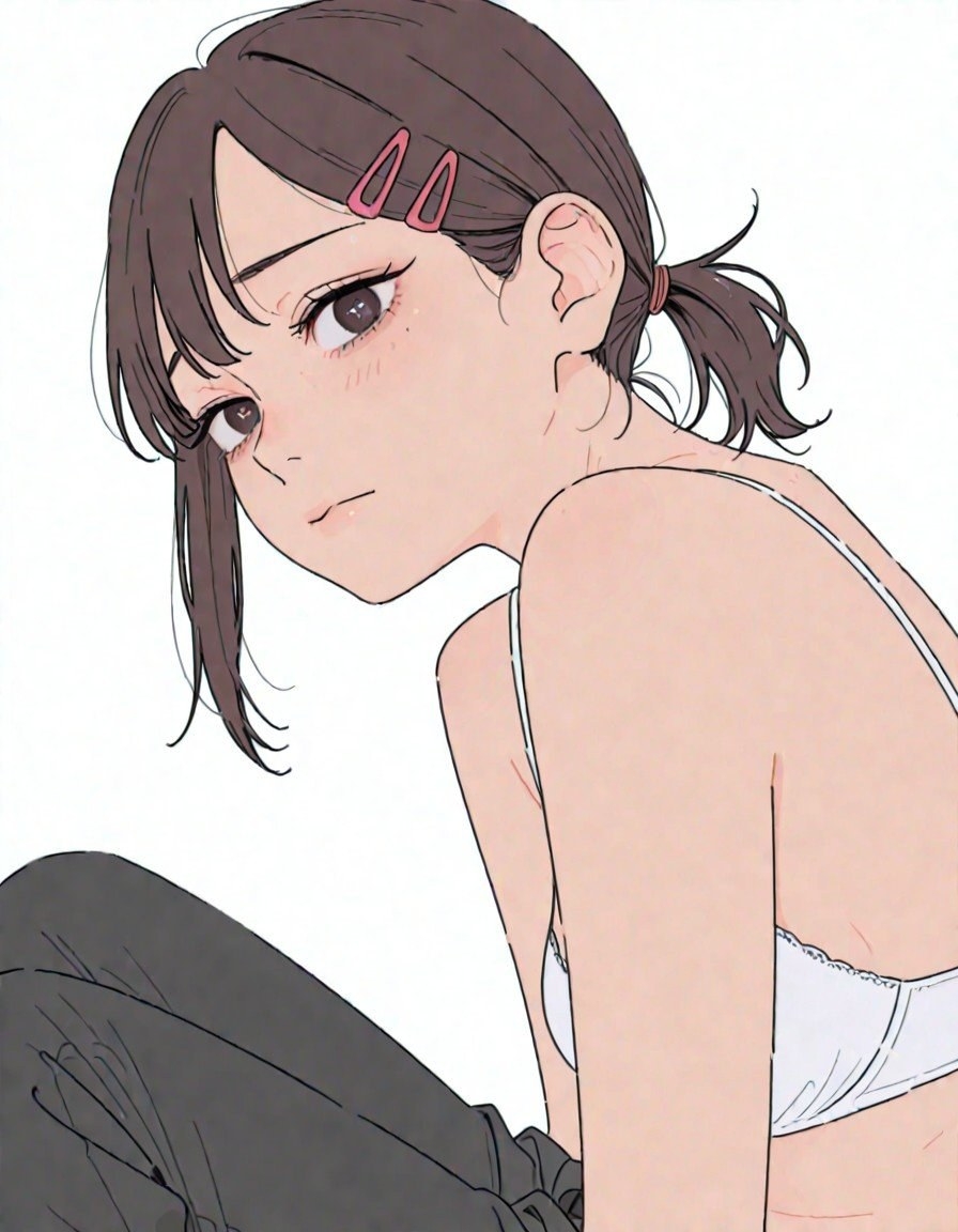 年輕女性穿白色背心深色長褲回眸