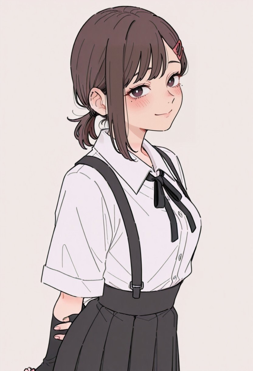 棕发少女穿白衬衫黑裙