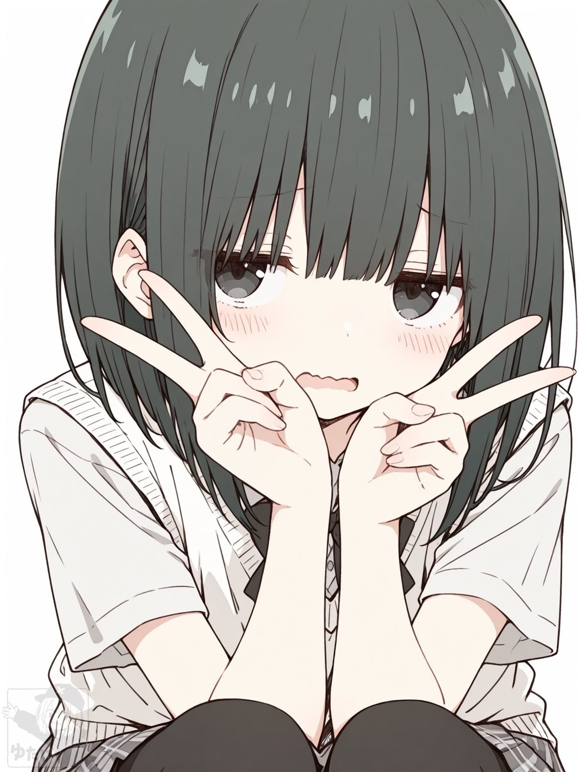 An anime-style girl wearing a sailor outfit and plaid pleated skirt
