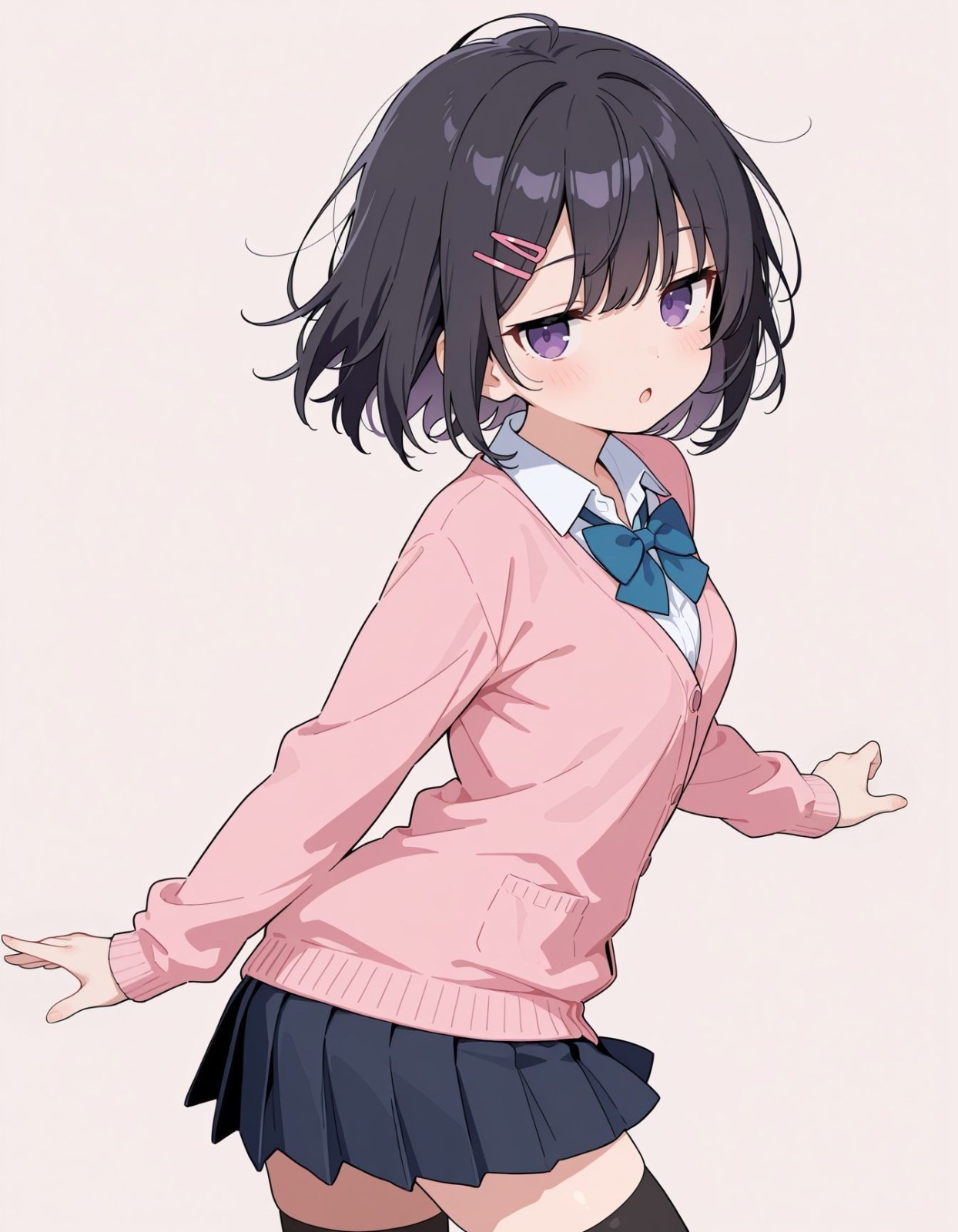 動漫少女穿粉色開衫百褶裙