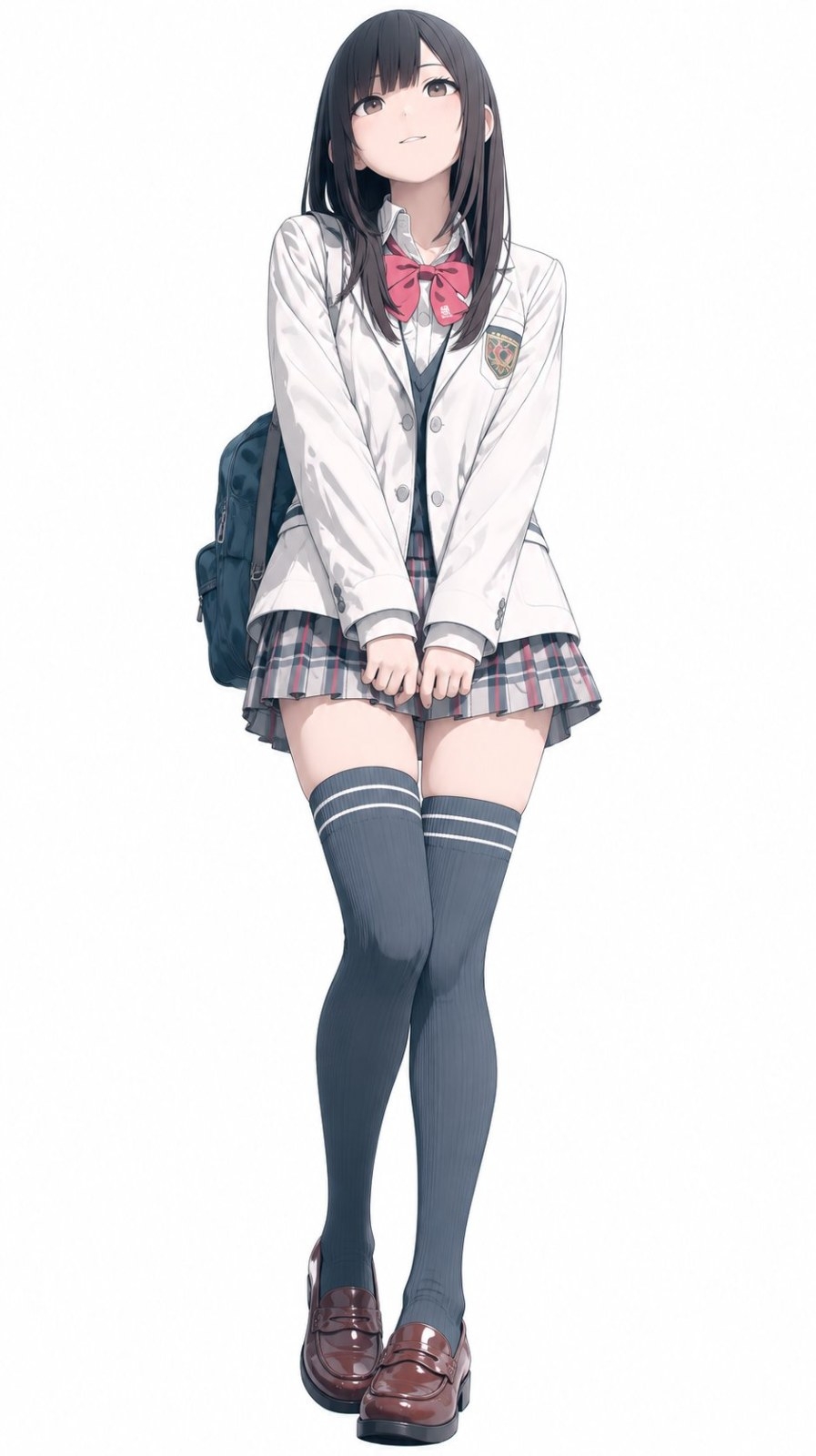 アニメ少女が日本式制服で全身立ち姿