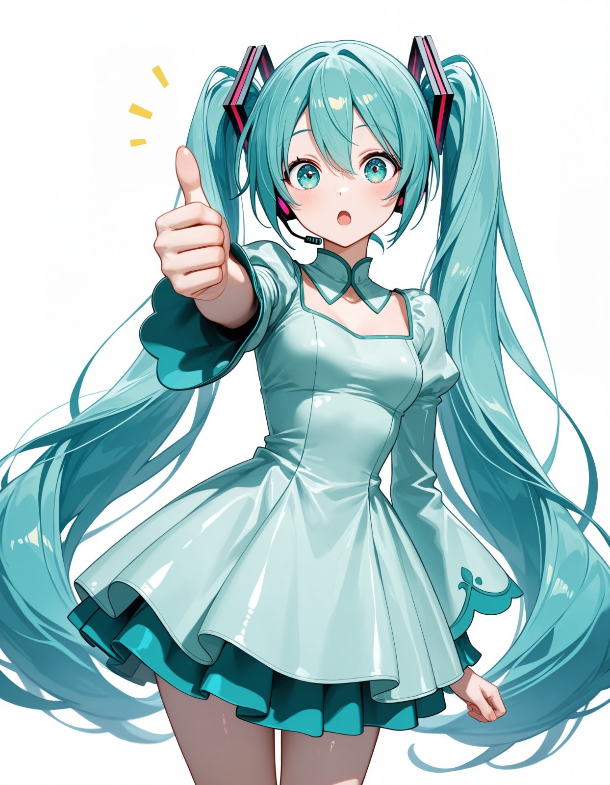 An anime-style girl is wearing a glossy high-neck dress