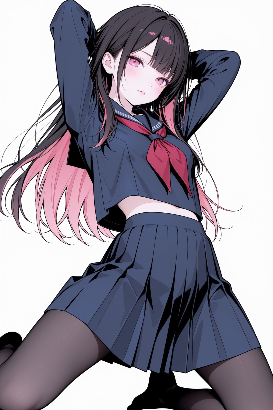 深藍水手服動漫少女跪姿仰拍