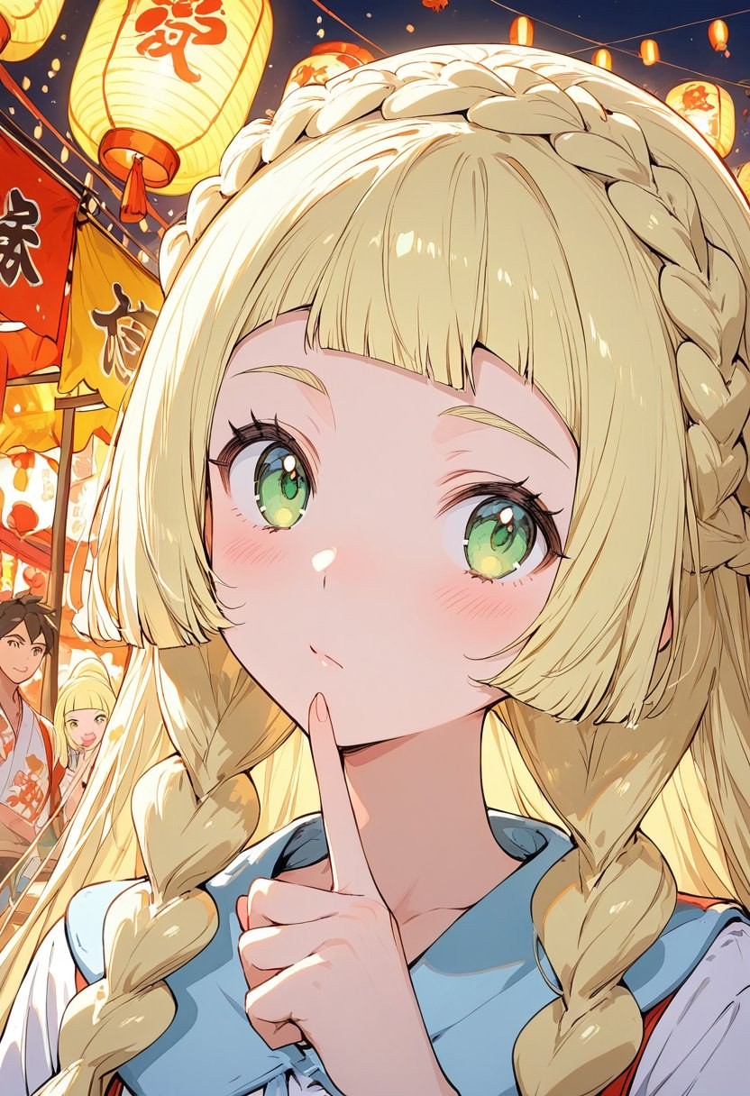 Gros plan d'une fille blonde en yukata à un festival japonais
