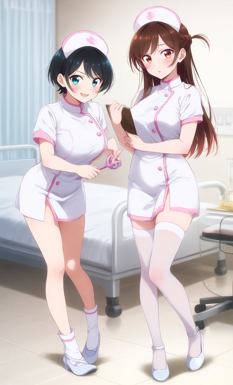 兩位動漫護士少女在病房內並肩而立